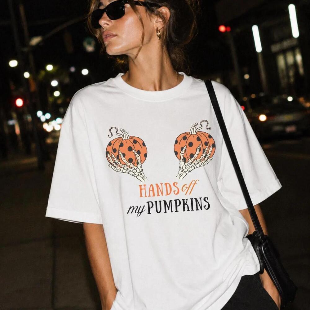 Hands Off My Pumpkins Shirt Funny Halloween Tee Skeleton Hands